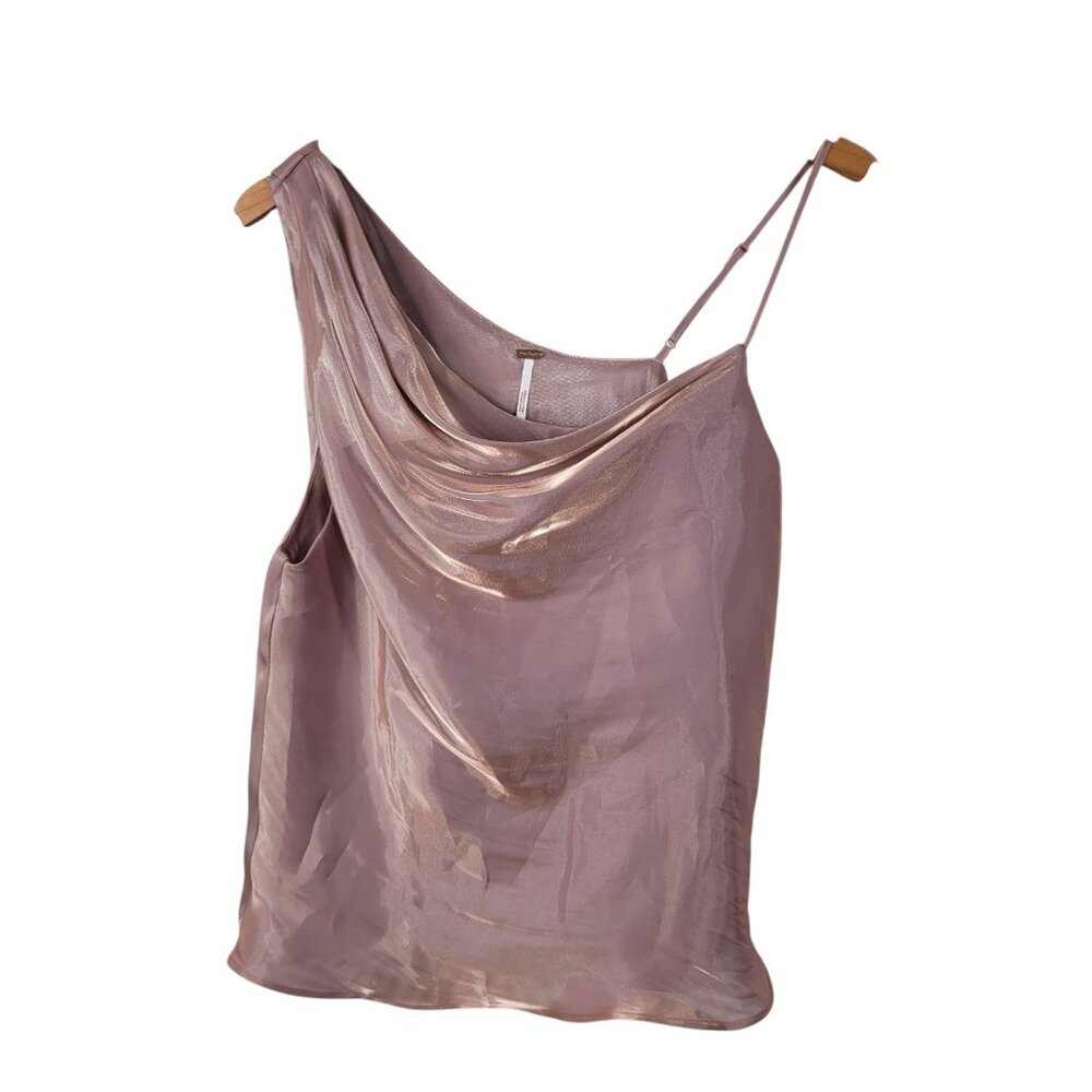 Free People Dusty Rose Shimmery Cowl Neck Satin Tank